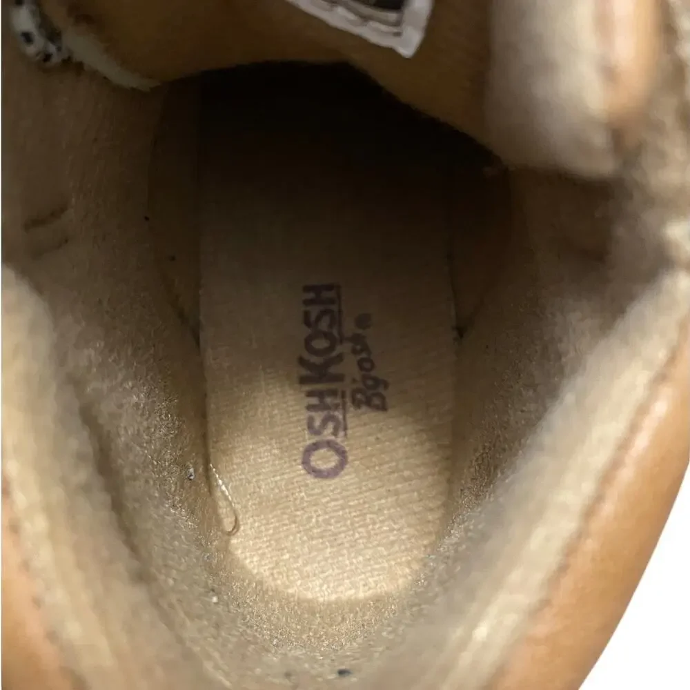 OshKosh Bgosh Boy's Ankle Booties Toddler 9M Brown Tan Lace Up Fastener Lined